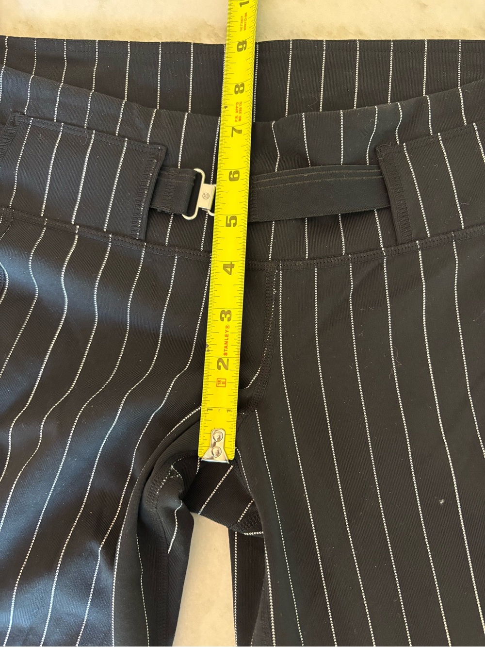 Vintage Lululemon Y2K Pinstripe Low Rise Flare Pants Hook Belt Black Size 10 - Picture 7 of 9